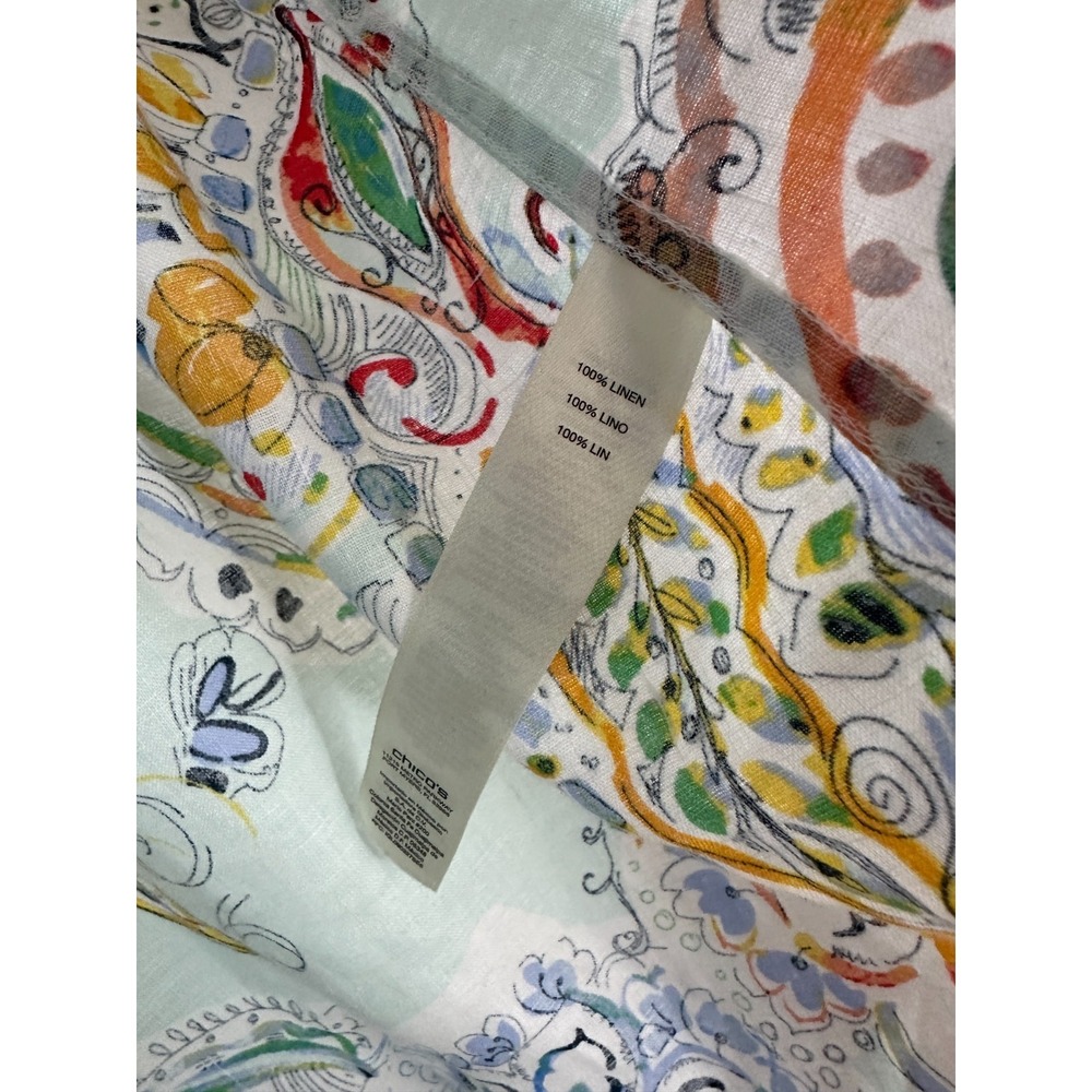Chicos Effortless Linen Whimsy No-Iron Paisley Button Down Shirt Size 2 Large 12 - Picture 8 of 10